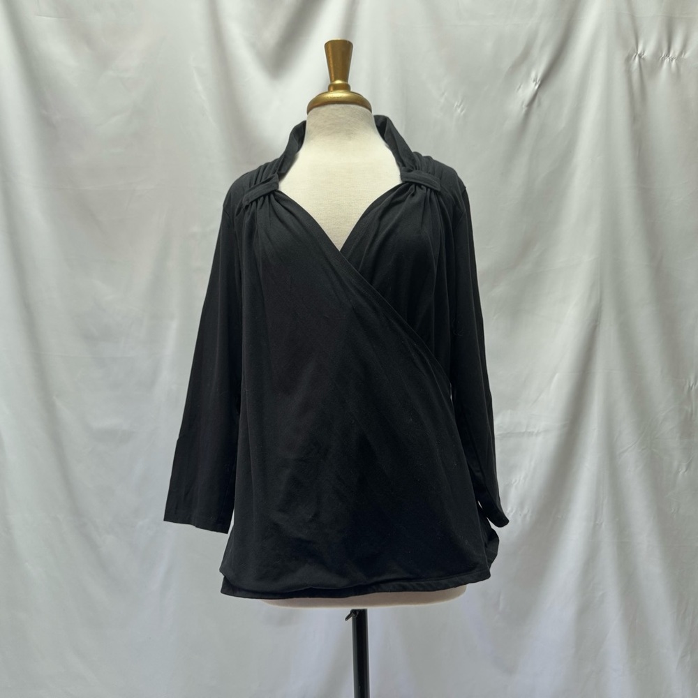Elegant Black Women's Queen Anne Neckline Jersey Top